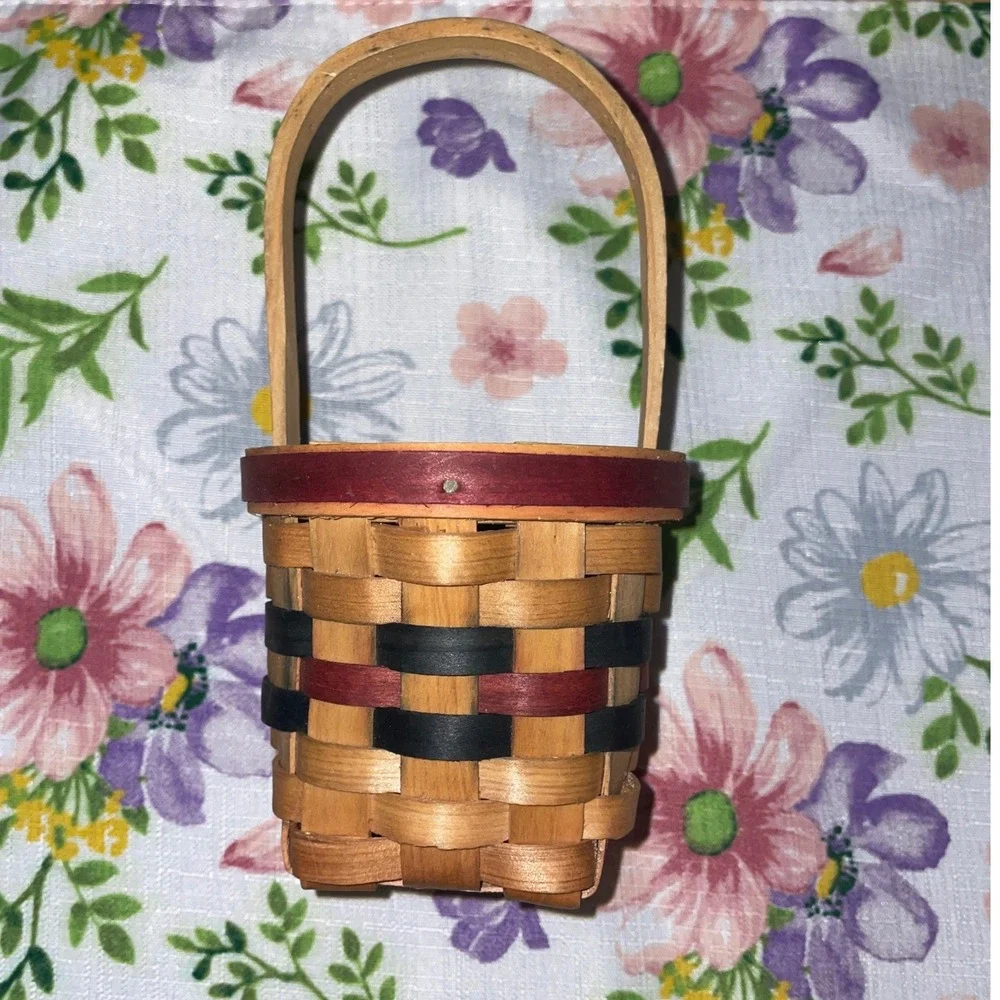 Miniature Hand Woven Splint Wood Basket with Handle Longaberger Inspired